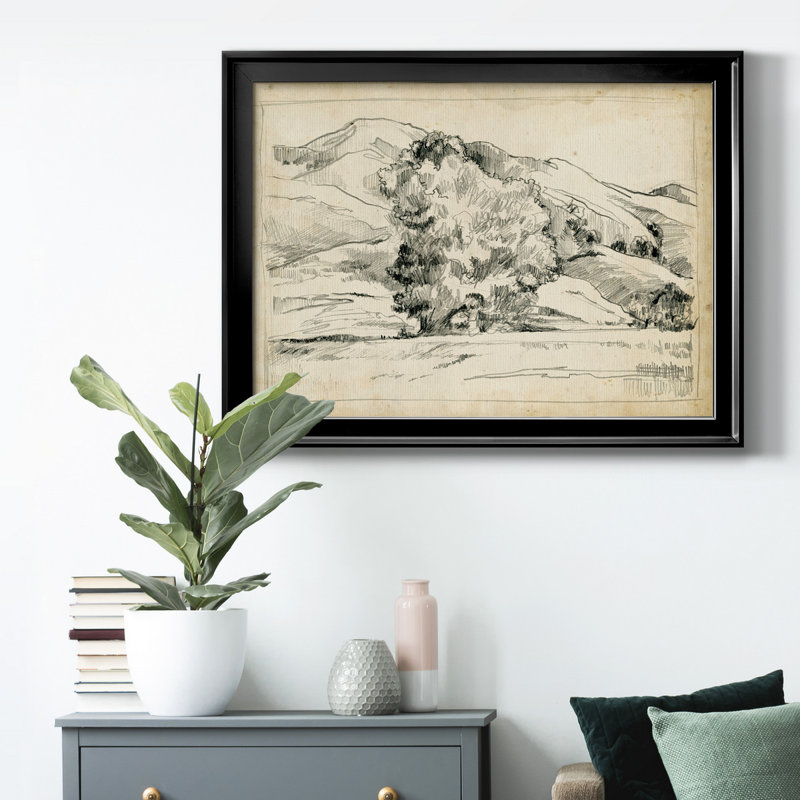 Croquis de montagne II, Papier encadré noir, H 22,5 po x l 30,5 po x P 1 po, Pas de tapis