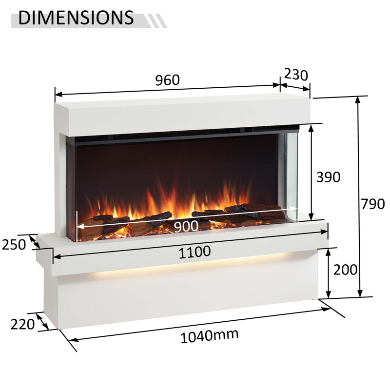 Crispina Ivy Bronx White Electric Fireplace, 59cm H x 110cm W x 25cm D
