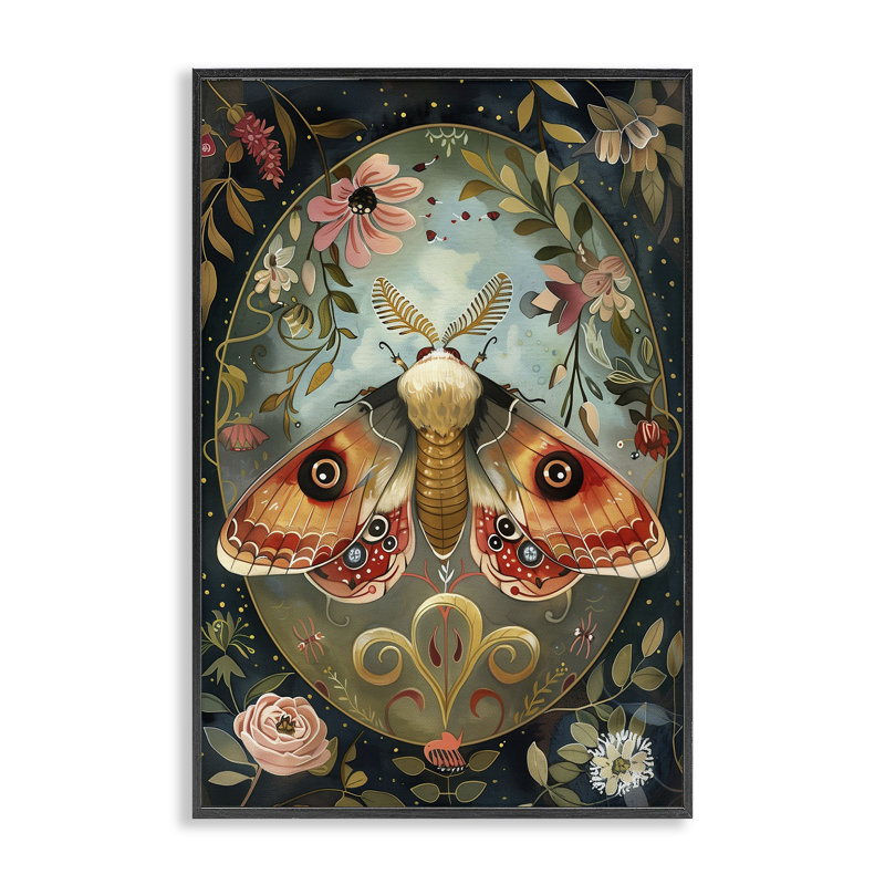 Giclée encadrée ornée de papillon victorien, design par The Dutch Lady, H 18 po x l 12 po, Giclée encadrée noir minuit