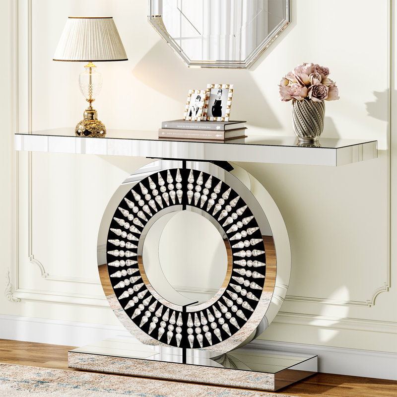 43.3-Inch Mirrored Console Table, Modern Entryway Table With Thickened Mirror Finish Tabletop