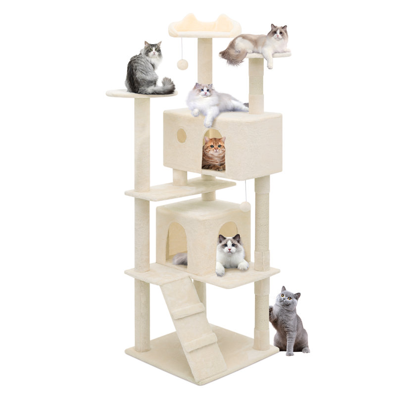 70" Beige Multi-Level Cat Tree Tower with Sisal Scratching Posts