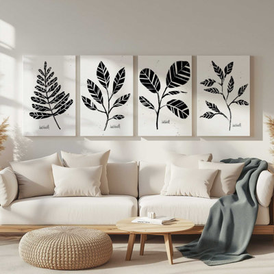 Black and White Botanicals Set of 4 Wrapped Canvas