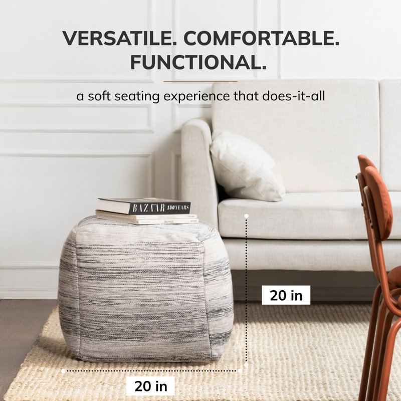 Teagan Upholstered Pouf, Black/Ivory Polyester Blend