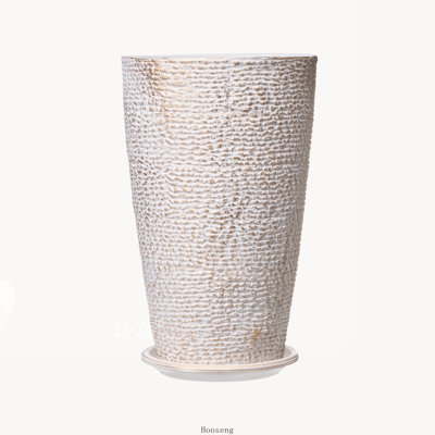 Ensemble de 2 grands pots de fleurs d'extérieur ronds de 53 cm (21 pouces) avec finition pierre