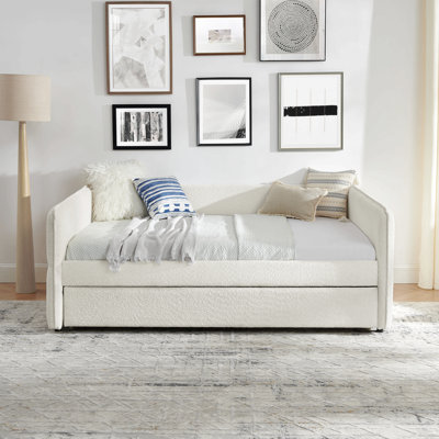 Daybed With Trundle Upholstered Tufted Sofa Bed, Boucle Fabric by Everly Quinn