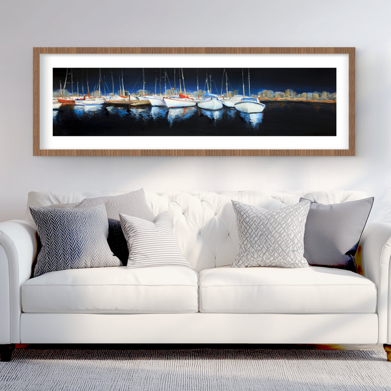 «Evening at the marina» - Reproduction matte encadrée pour la décoration, Brun, H 60 po x l 20 po