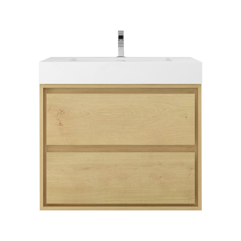 30'' Single Bathroom Vanity with Acrylic Top, Light Oak