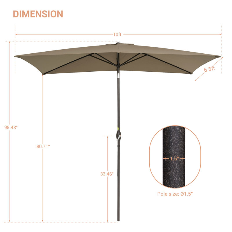 Parasol de marché rectangulaire 10' x 6,5', Taupe