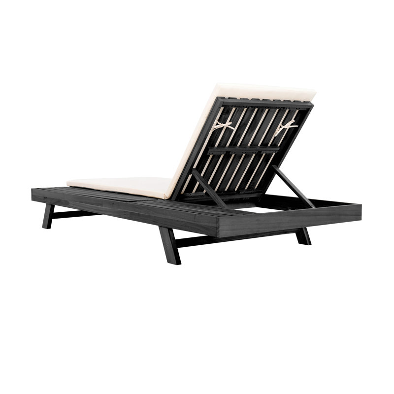 Lounge Chaise Set, Space Available On One Side, Acacia Wood In Black With Water-Resistant Lounge Cushions (2 Inch Thick)