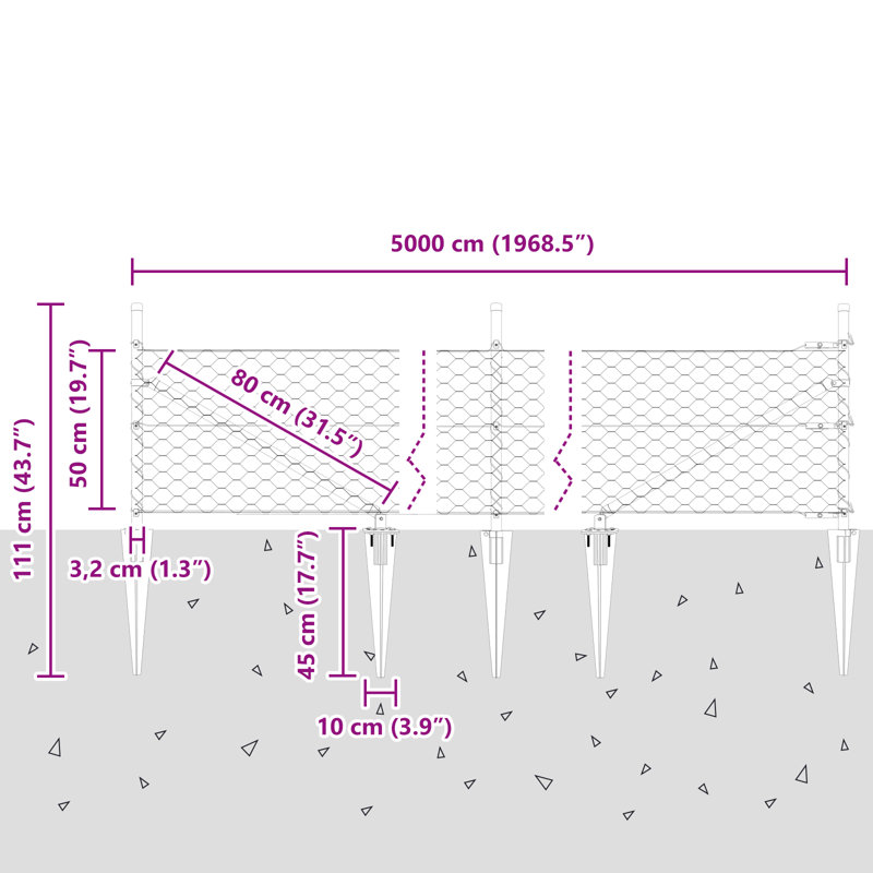 Hexagon Fence Green Steel, 50cm H x 5000cm W