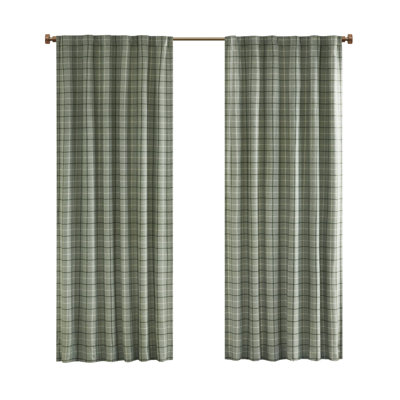 Madison Park Anaheim Green Woven Plaid Room Darkening Thermal Fleece Lined Single 50x84" Curtain Panel