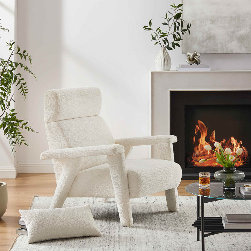 Stella 89.9Cm Wide Lounge Chair, Cream White Boucle