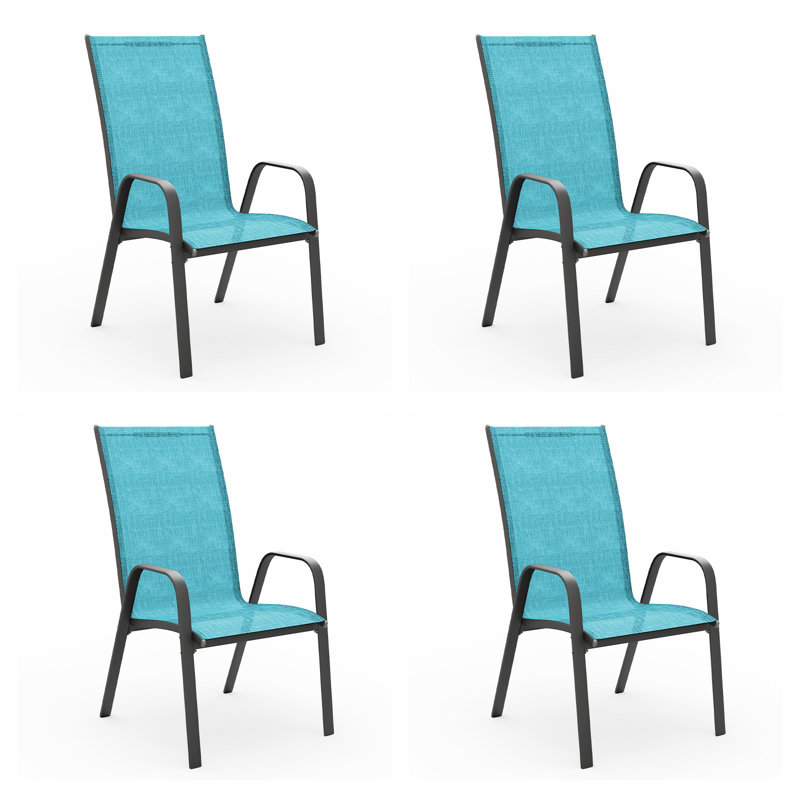 Ensemble de 4 chaises de patio empilables Ronda, 4, Bleu marine / Noir