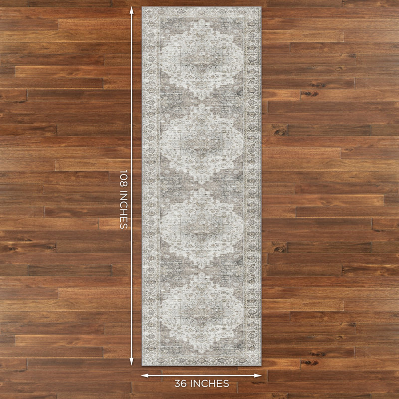 Gray Chenille Flat Woven Stain-Resistant Runner Rug