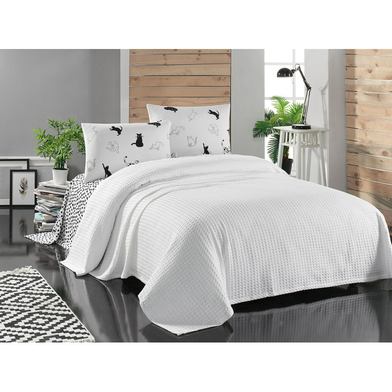 Ensemble de courtepointe 100% coton blanc 3 pièces