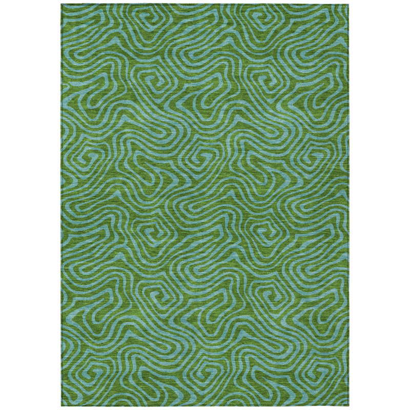 Tapis d'extérieur lavable abstrait vert et bleu 8 pi x 10 pi