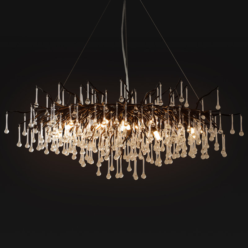 Kalthum 13-Light Modern Tree Branch Crystal Chandelier for Dining Room, Black