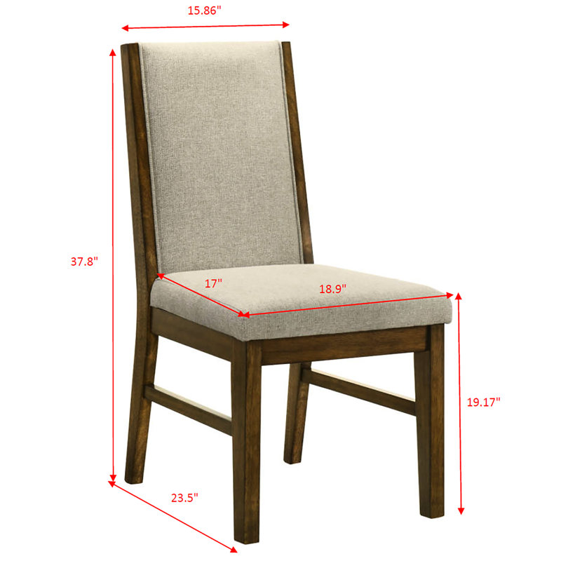 2 chaises de salle à manger en tissu neutre avec finition brune