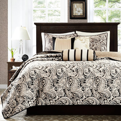 Courtepointe 6 chambres avec housse - rembourrage en coton microfibre de style traditionnel très grand / très grand noir pour une nuit de repos 3 coussins sommeil paisible classique