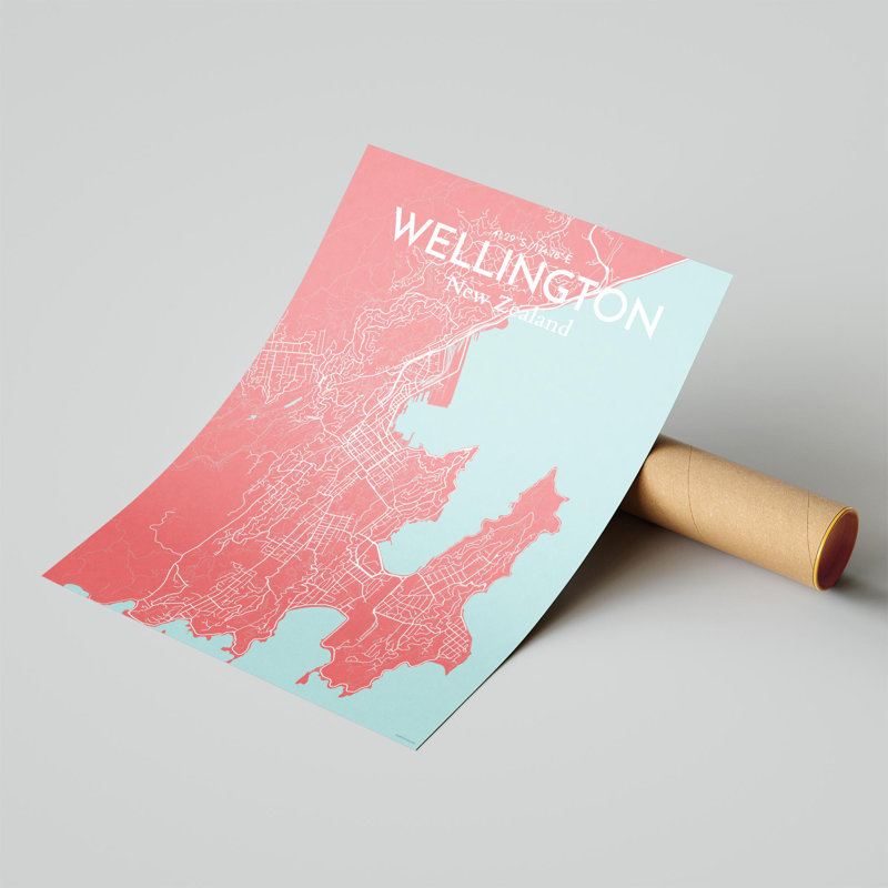 Wellington, carte de la ville, impression, Rose / bleu bébé, H 24 po x l 18 po