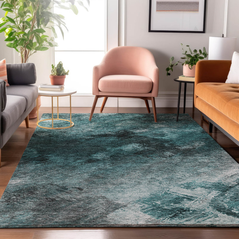 Tapis bleu sarcelle Premium Cerrito AMF590, Rectangle 5 pi x 7 pi 6 po