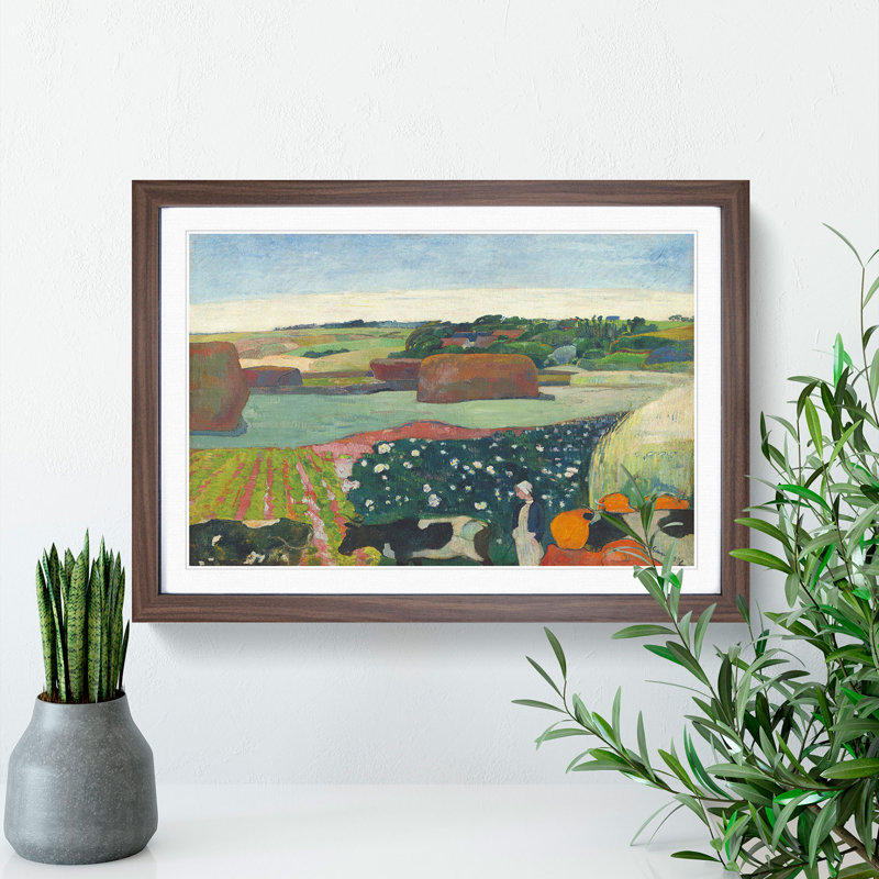 Haystacks in Brittany by Paul Gauguin - Picture Frame Painting, Walnut Framed, 27cm H x 36cm W x 2cm D