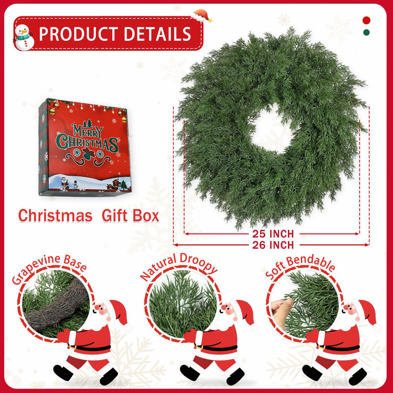 Couronnes de Noël de 26 pouces pour porte d'entrée réaliste