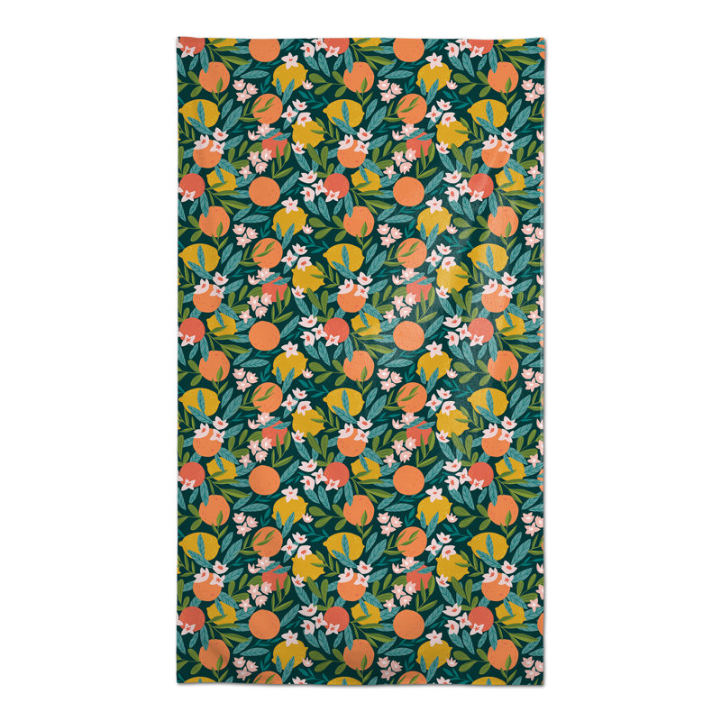 Rectangular Floral Polyester Tablecloth, Teal
