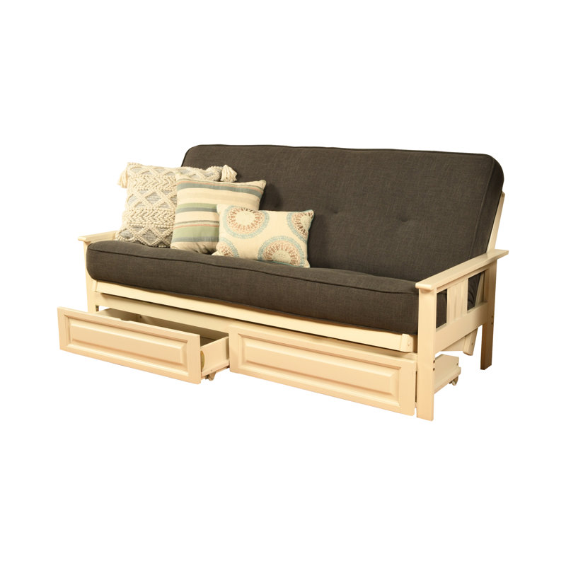 La base de futon pleine grandeur Stratford comprend des tiroirs de rangement et un matelas, Premium Pocket Coil