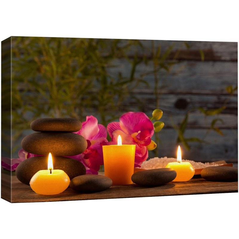 «Zen Atmosphere Massage Stone Tropical Flower Candle Yoga Nature», reproduction sur toile, H 24 po x l 36 po x P 1,5 po