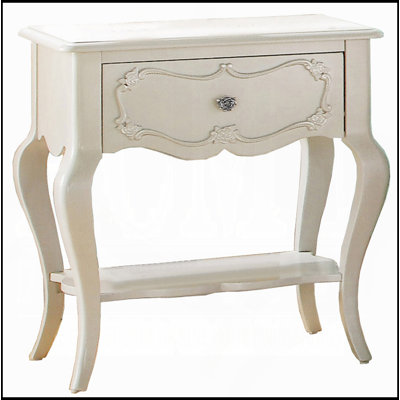 Table de chevet traditionnelle à finition blanche perle traditionnelle avec tiroir et tablette