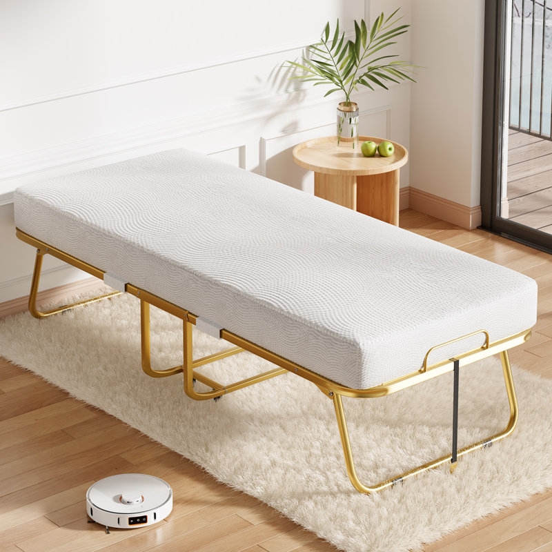 45''W Folding Bed with 4inch Memory Foam Mattress, Single Rollaway Bed for Guests, Space Saving Portable Bed with Lockable Wheels, Easy Assembly & Moving