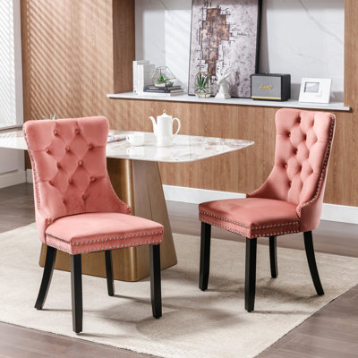 Modern Dining Chair With Pink Velvet Upholstery And Double Elastic Cushion, 2 Luxury Chairs, 2, Pink, & Leg Construction