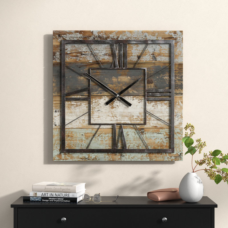 Weston Square Wood Panel Farmhouse Wall Clock, Large
