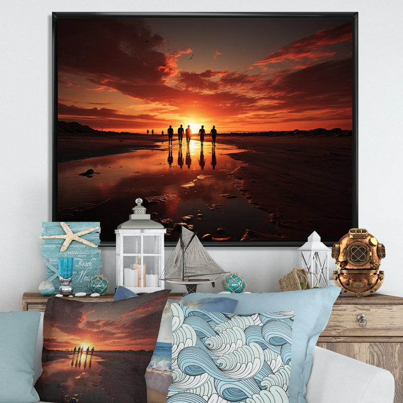 Beach Silhouettes Sunset IV, reproduction d'art sur toile, H 24 po x l 32 po x P 1 po, Cadre flottant noir