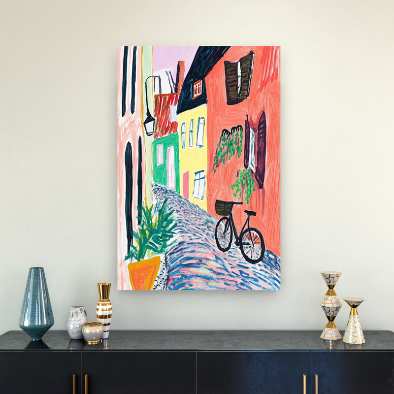 Charmante bicyclette de rue, impression de l'architecture contemporaine de la ville, H 36 po x l 24 po