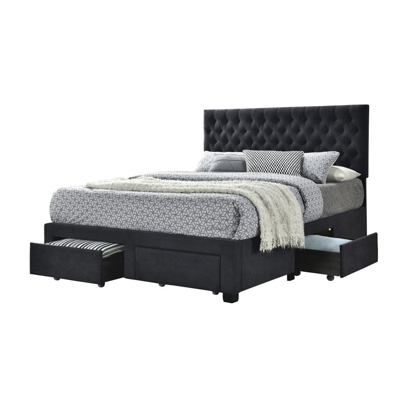 Lit plateforme tapissier avec rangement Kingistan, Très grand, Gris anthracite