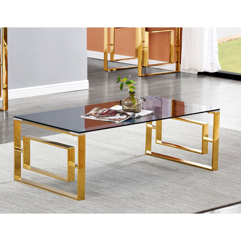  Kolby Glass Top 47.5" Rectangular Coffee Table , Gold