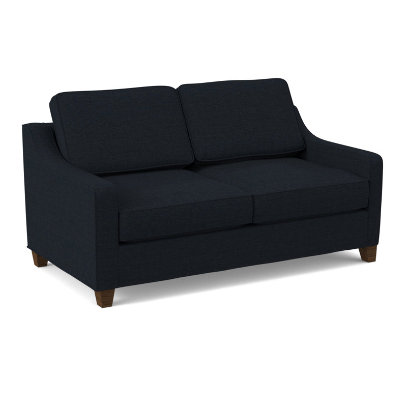 Clark 74" Square Arm Sofa Bed with Reversible Cushions, Montana Walnut, Hybrid, Antic Navy