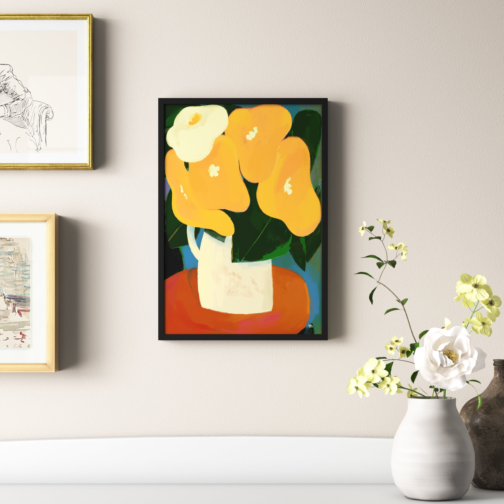 My Yellow Flowers by StudioM, 20" H x 14" W x 1.25" D, Black