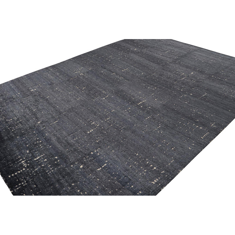 Wool Area Rug in Black, Blue, White