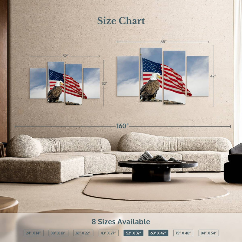 Brampt Perched Eagle American Flag, 42" H x 68" W