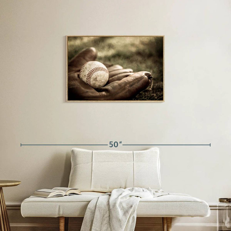 Baseball sur gant, Cadre flottant en bois naturel, 31 po x 21 po