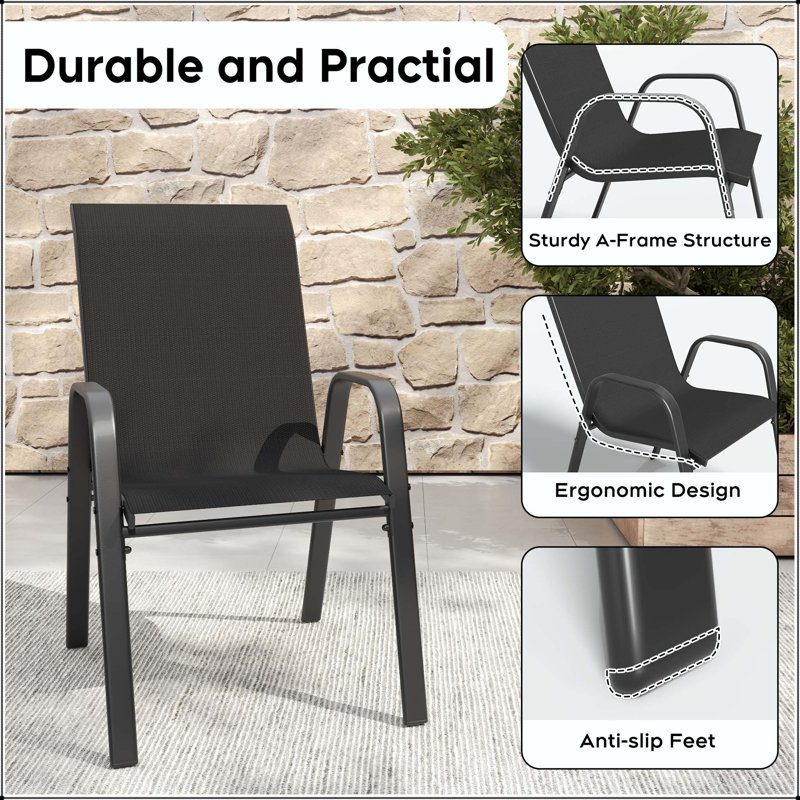 Ensemble de chaises de salle à manger d'extérieur 6 pièces avec large siège ergonomique et capacité de 350 lb, Black
