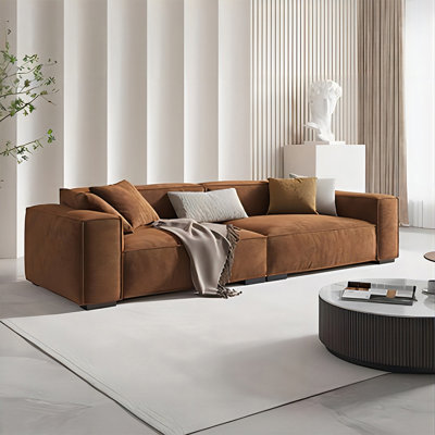 Canapé modulaire orange en cuir véritable