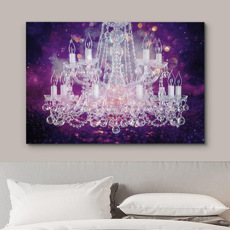 Lustre en cristal mauve scintillant mauve, lumières de style, contemporain, relax, calme, art mural sur toile, Toile tendue
