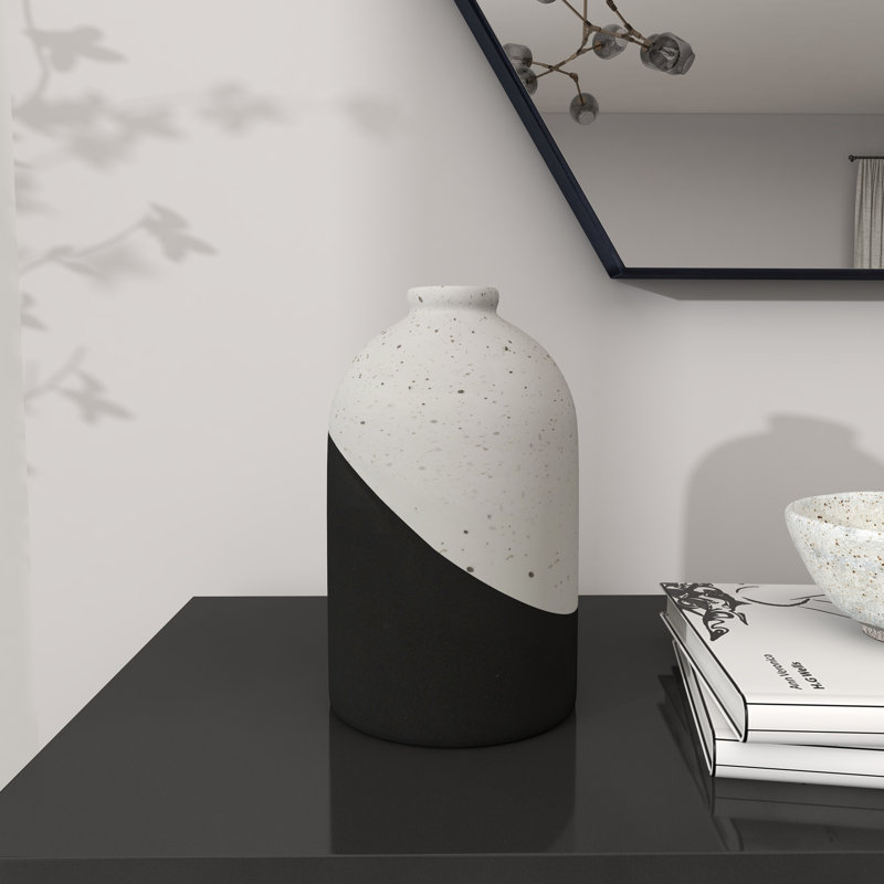 Colour Block Speckled Decorative Vase with White Top