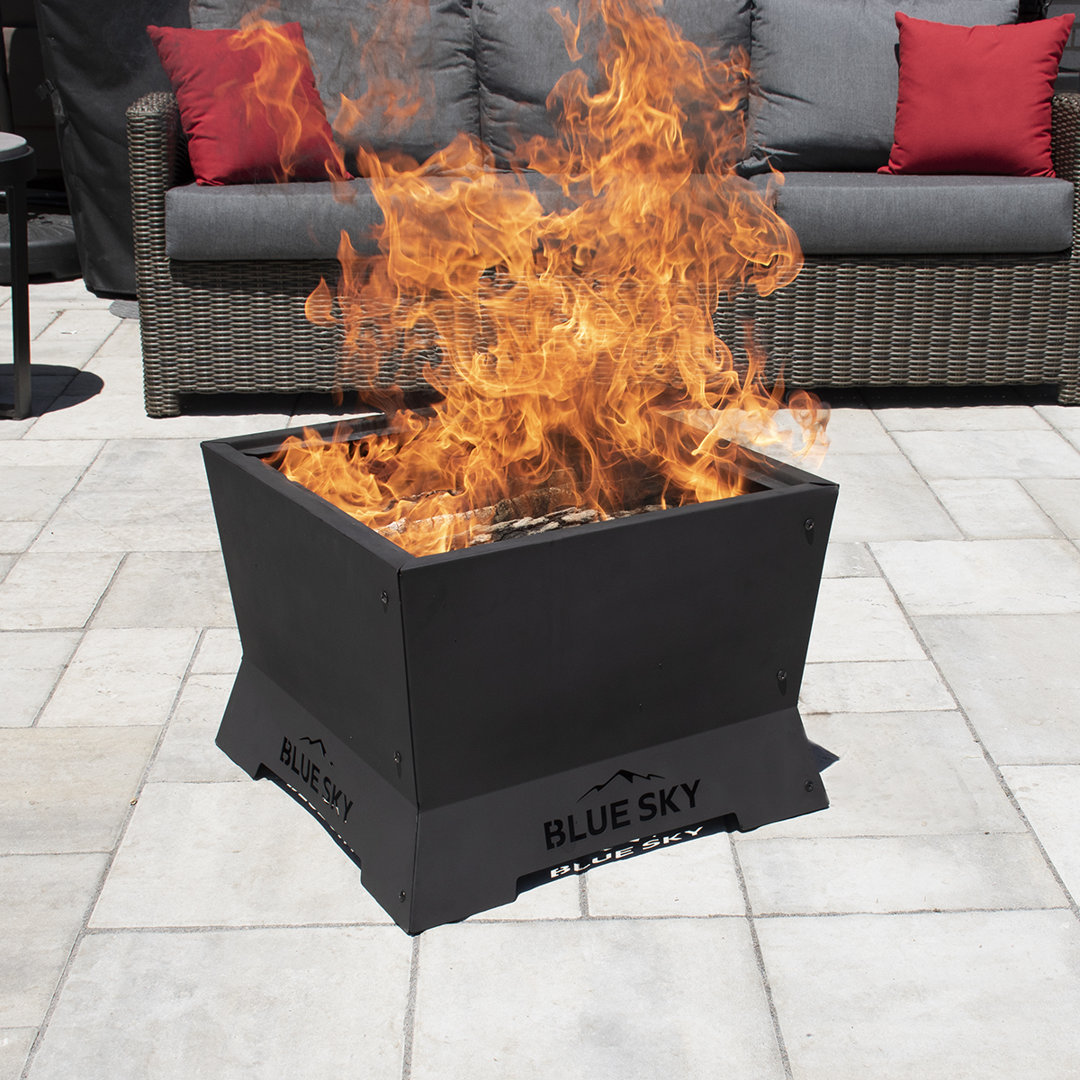 Square Steel Wood Burning Smokeless Fire Pit Blue Sky Outdoor Living