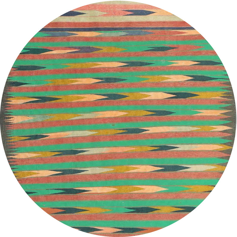 Tapis bleu/orange/bleu ciel contemporain, Rond 3 pi
