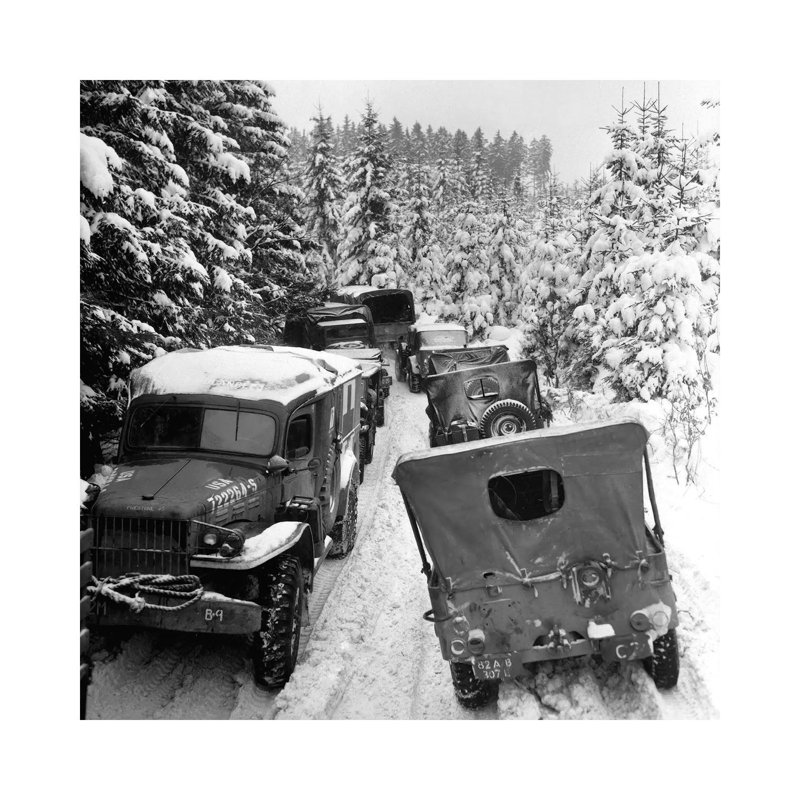 Deep Snow Banks On A Narrow Road Halt Military Vehicles In Belgium by Stocktrek Images - Wrapped Canvas Gallery-Wrapped Canvas Giclée